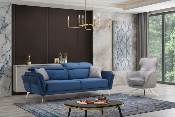 Exquisite Sofagarnitur Blauer Dreisitzer Designer Sessel Polster Möbel