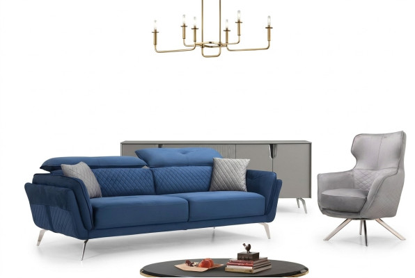 Exquisite Sofagarnitur Blauer Dreisitzer Designer Sessel Polster Möbel