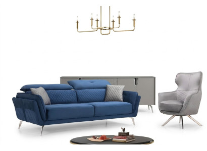 Exquisite Sofagarnitur Blauer Dreisitzer Designer Sessel Polster Möbel