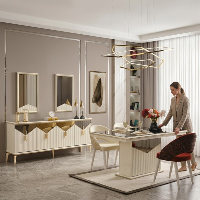 Komplette Esszimmer Esstisch 2tlg Anrichte Esszimmertisch Gold Holz