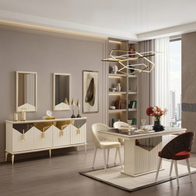 Komplette Esszimmer Esstisch 2tlg Anrichte Esszimmertisch Gold Holz