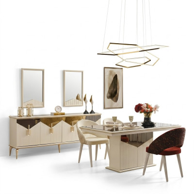 Komplette Esszimmer Esstisch 2tlg Anrichte Esszimmertisch Gold Holz