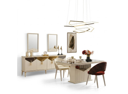 Komplette Esszimmer Esstisch 2tlg Anrichte Esszimmertisch Gold Holz