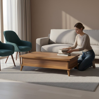 Kaffeetisch Ausziehbarer Couchtisch Esstisch Tisch Holz Braun Möbel