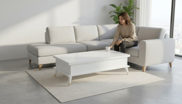 Weiß Couchtisch Kaffeetisch Ausziehbarer Esstisch Tisch Holz Braun