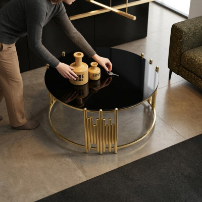 Wohnzimmer Couchtisch Tisch Kaffeetisch Beistelltisch Gold Sofatisch