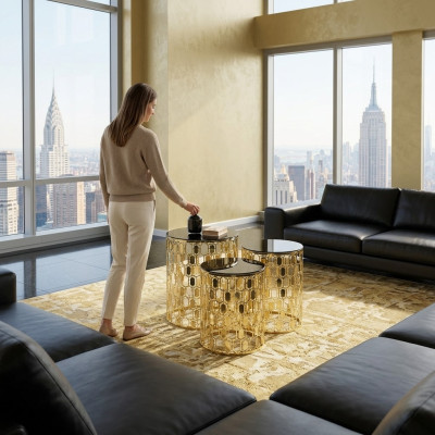 Gruppe Beistelltische Kaffeetische Sofatische 3tlg Couchtische Gold