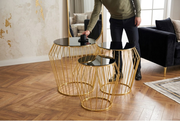 Komplette Beistelltische Kaffeetische Sofatische 3tlg Couchtische Gold