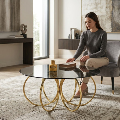 Gold Kaffeetisch Wohnzimmer Couchtisch Tisch Beistelltisch Sofatisch