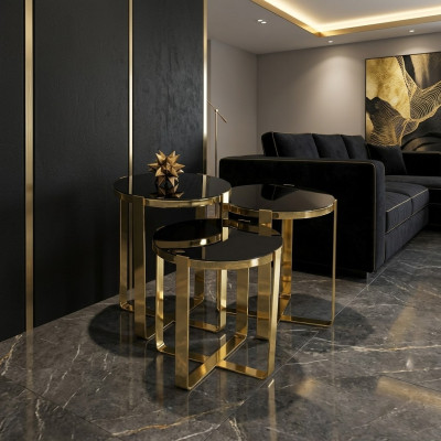 Gruppe Beistelltische Kaffeetische Sofatische 3tlg Couchtische Gold