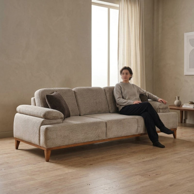 Dreisitzer Sofa 3 Sitzer Stoffsofa Polstersofa Beige Couch Moderne