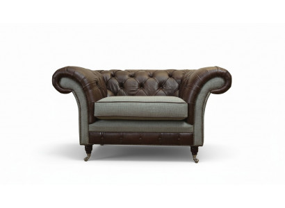 Chesterfield Ohrensessel Grau Sofagarnitur Sessel Couch Ledersofa Neu