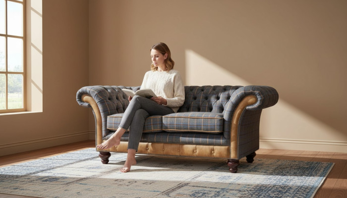 Chesterfield Sofa 2 Sitz Design Couch Dreisitzer Luxus Möbel Stil Textil Sofas