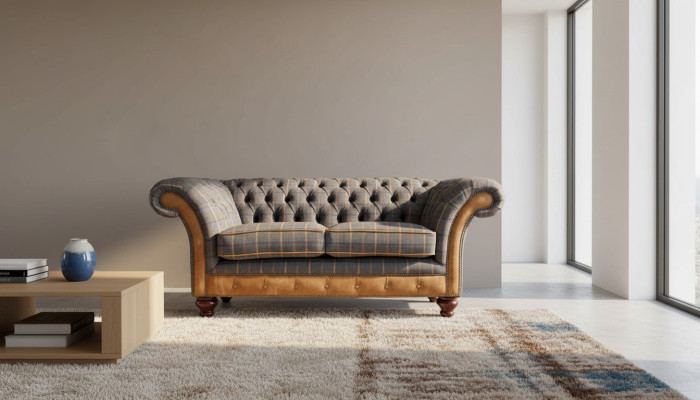 Chesterfield Sofa 2 Sitz Design Couch Dreisitzer Luxus Möbel Stil Textil Sofas