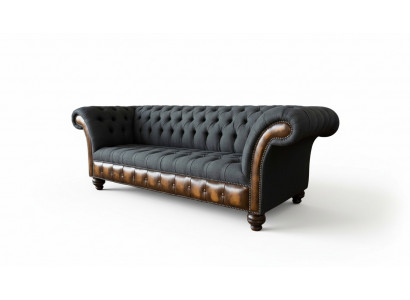 Design Schwarz Sofa 3 Sitzer Chesterfield Stoff Couch Sofa Polster Neu