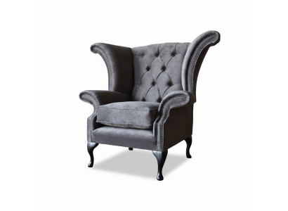 Sessel Ohrensessel Chesterfield Stoff Wohnzimmer Polyester Design Grau