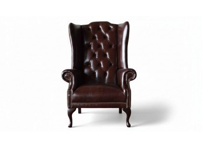 Sessel 1 Sitzer Braun Wohnzimmer Leder Design Chesterfield Ohrensessel