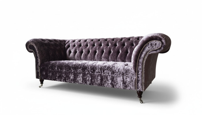 Chesterfield Couch Textil Samt Stoff Sofa Möbel Design 3 Sitzer Lila