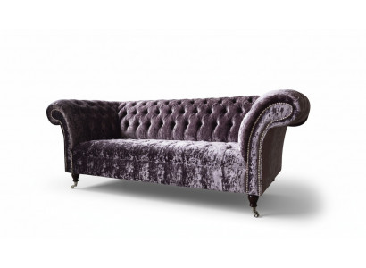 Chesterfield Couch Textil Samt Stoff Sofa Möbel Design 3 Sitzer Lila