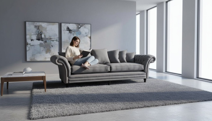 Chesterfield Couch Polster Sofas Klassische Sofa 4 Sitzer Couchen Grau