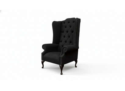 Ohrensessel Sessel Sitzer Schwarz Design Polster Chesterfield Textil Neu