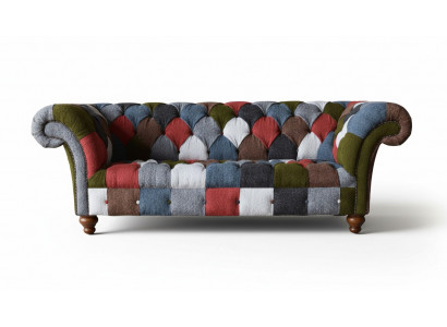 Chesterfield Couch 3 Sitzer Polster Sitz Textil Stoff Mehrfarbig Sofa