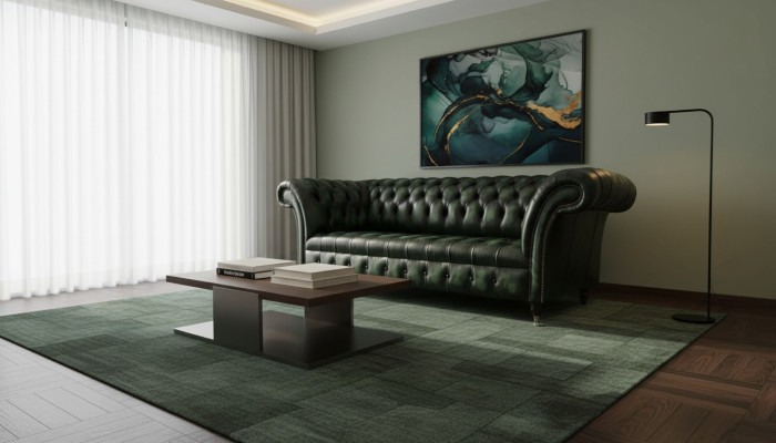 Chesterfield Couch Sofa Polster 3 Sitzer Leder Couchen Sitz Grüne Neu