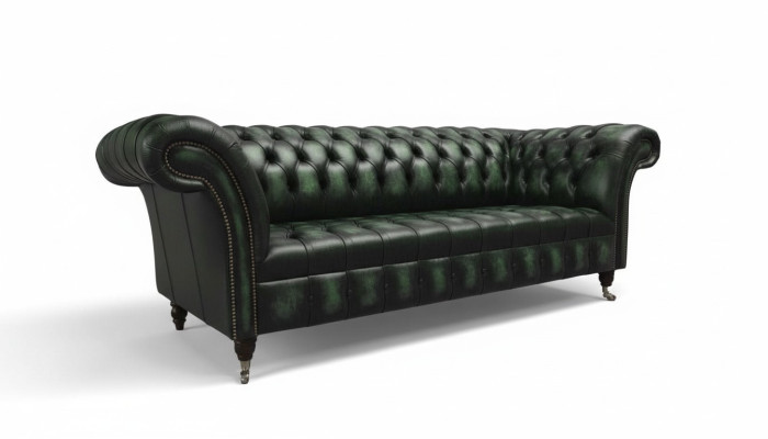 Chesterfield Couch Sofa Polster 3 Sitzer Leder Couchen Sitz Grüne Neu