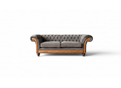 Chesterfield Sofa 3 Sitzer Design Couch Polster Stoff Polster Grau 