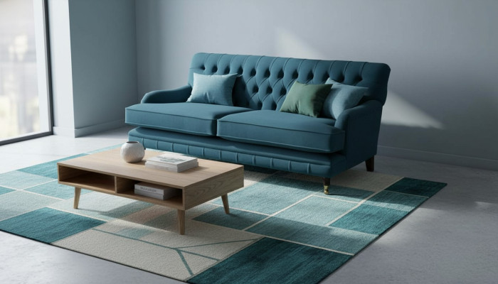 Chesterfield Design Luxus Polster Sofa 3 Sitzer Blau Couch Textil Neu
