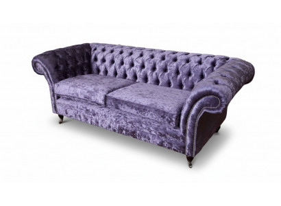 Chesterfield Dreisitzer Sofa 3 Sitzer Wohnzimmer Sofa Lila Stoff Couch