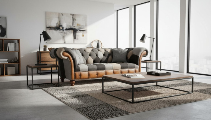 Chesterfield 3 Sitzer Couch Polster Textil Couchen Wohnzimmer Sofa Neu