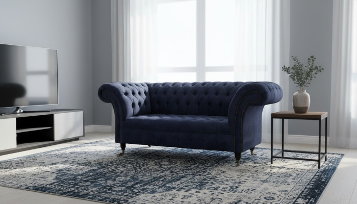 Chesterfield Design Sofa Couch 2 Sitzer Polster Blau Sofas Couchen Neu