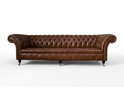 Sofa 4 Sitzer Luxus Möbel Chesterfield Leder Braun Design Modern Stil