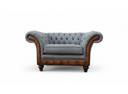 Sessel Design Relax Textil Lounge Luxus Grau Polster Sitzer Chesterfield