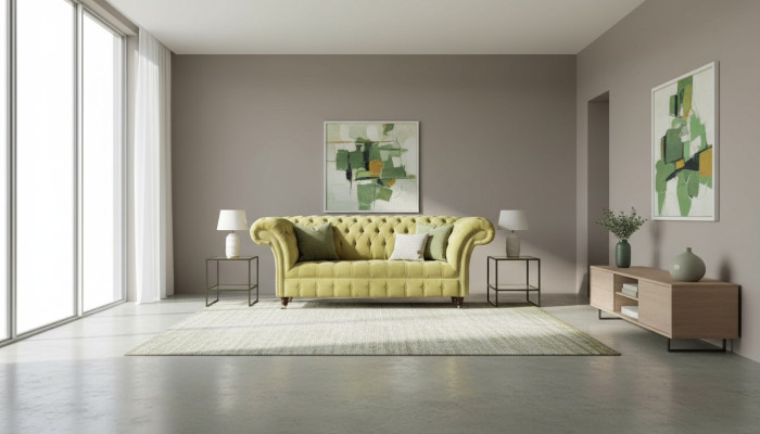 Zweisitzer Sofa Luxus 2 Sitzer Wohnzimmer Hellgrün Chesterfield Stoff Neu
