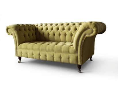 Zweisitzer Sofa Luxus 2 Sitzer Wohnzimmer Hellgrün Chesterfield Stoff Neu