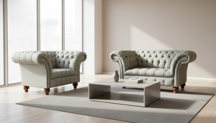 Chesterfield Einsitzer Sofa Sessel Couch Polster Sitzmöbel Textil Stoff