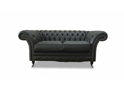 Sofa Luxus Textil Chesterfield Couch Sofas Polster 2 Sitzer Schwarz Leder
