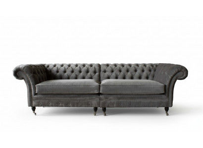 Chesterfield Viersitzer Sofa 4 Sitzer Sofas Stoff Polyester Grau Möbel