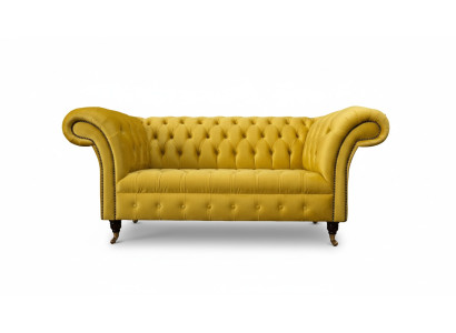 Chesterfield Couch Sofa Polster 2 Sitzer Wohnzimmer Couchen Sitz Gelb