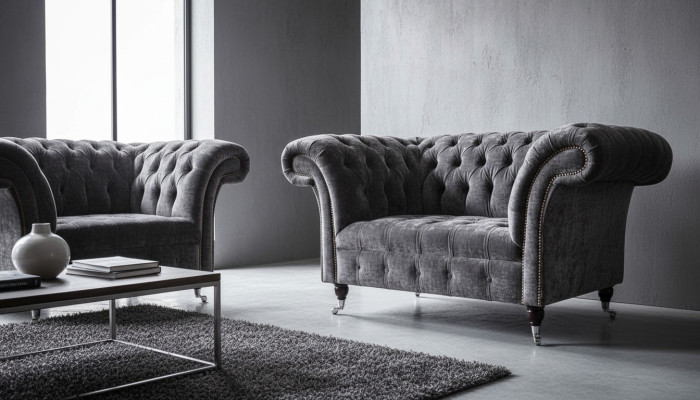 Design Chesterfield Stoff Couch Sessel 1.5 Sitzer Polster Lounge Neu