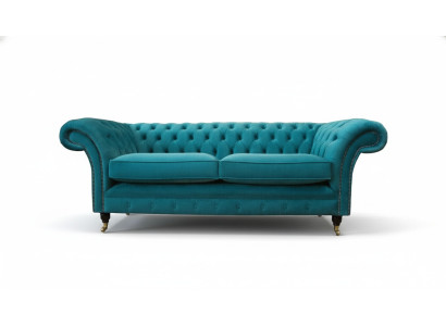 Chesterfield Dreisitzer Blau Stoff Wohnzimmer Design Polster Sofa