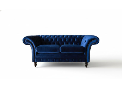 Chesterfield Büro Sitzmöbel Einrichtung Sofa Couch 2 Sitz Textil Blaue
