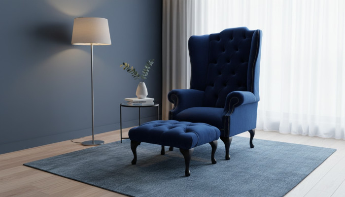 Chesterfield Ohrensessel mit Hocker Relax 1 Sitzer Sofa Einsitzer 2tlg