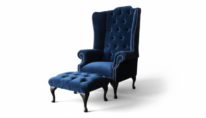 Chesterfield Ohrensessel mit Hocker Relax 1 Sitzer Sofa Einsitzer 2tlg