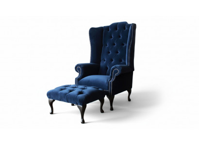 Chesterfield Ohrensessel mit Hocker Relax 1 Sitzer Sofa Einsitzer 2tlg