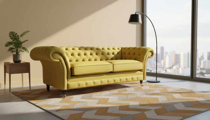 Textil 3 Sitzer Blau Stoff Design Couch Polster 230cm Sofa Chesterfield