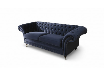 Klassich Chesterfield Wohnzimmer Samt Couch Blau 3 Sitzer Textil Sofas
