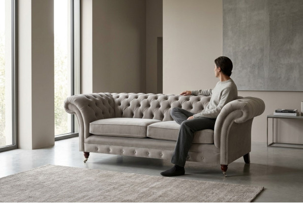 Chesterfield 3 Sitz Relax Lounge Sofa Textil Polster Couch Stoff Couchen